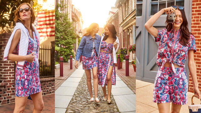Models in red white and blue clothing